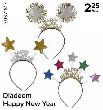 Promoties Diadeem happy new year - Huismerk - Euroshop - Geldig van 15/12/2023 tot 31/12/2023 bij Euro Shop