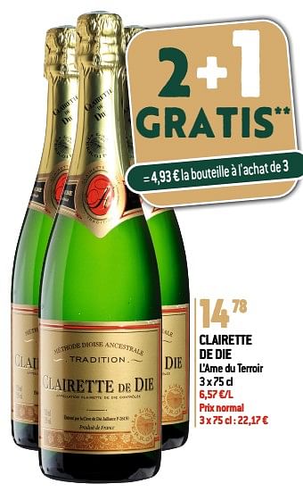 Promotions Clairette de die l’ame du terroir - Mousseux - Valide de 22/11/2023 à 02/01/2024 chez Match