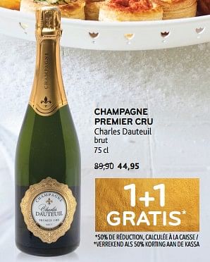 Promotions Champagne premier cru charles dauteuil brut 1+1 gratis - Champagne - Valide de 14/12/2023 à 02/01/2024 chez Alvo