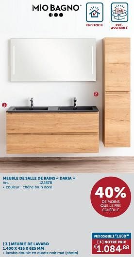 Promotions Meuble de salle de bains daria meuble de lavabo - Mio Bagno - Valide de 19/12/2023 à 22/01/2024 chez Zelfbouwmarkt