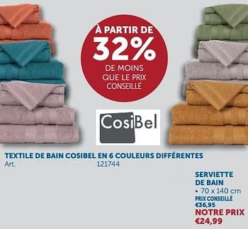Promotions Textile de bain cosibel serviette de bain - Cosibel  - Valide de 19/12/2023 à 22/01/2024 chez Zelfbouwmarkt