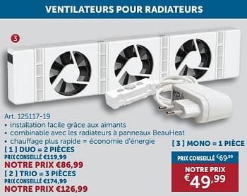 Promotions Ventilateurs pour radiateurs - Produit maison - Zelfbouwmarkt - Valide de 19/12/2023 à 22/01/2024 chez Zelfbouwmarkt