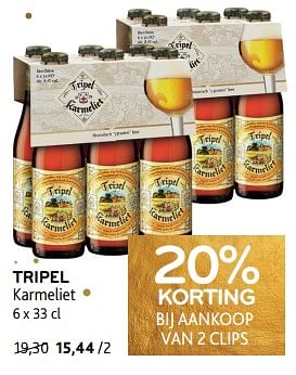 Promoties Tripel karmeliet 20% korting bij aankoop van 2 clips - TRipel Karmeliet - Geldig van 14/12/2023 tot 02/01/2024 bij Alvo