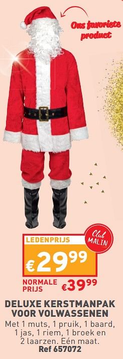 Promoties Deluxe kerstmanpak voor volwassenen - Huismerk - Trafic  - Geldig van 20/12/2023 tot 24/12/2023 bij Trafic