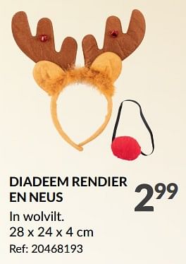 Promoties Diadeem rendier en neus - Huismerk - Fun - Geldig van 20/12/2023 tot 24/12/2023 bij Fun