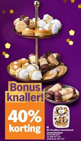 Promoties Ah excellent assortiment dessertkoekjes - Huismerk - Albert Heijn - Geldig van 18/12/2023 tot 26/12/2023 bij Albert Heijn