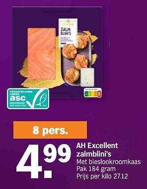 Promoties Ah excellent zalmblini`s - Huismerk - Albert Heijn - Geldig van 18/12/2023 tot 26/12/2023 bij Albert Heijn
