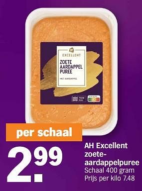 Promoties Ah excellent zoeteaardappelpuree - Huismerk - Albert Heijn - Geldig van 18/12/2023 tot 26/12/2023 bij Albert Heijn