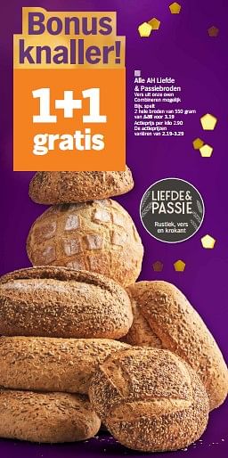 Promoties Ah liefde + passiebroden spelt - Huismerk - Albert Heijn - Geldig van 18/12/2023 tot 26/12/2023 bij Albert Heijn