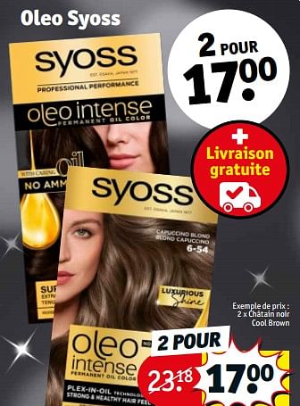 Promotions Oleo syoss châtain noir cool brown - Syoss - Valide de 19/12/2023 à 24/12/2023 chez Kruidvat