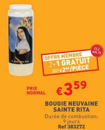 Promotions Bougie neuvaine sainte rita - Produit maison - Trafic  - Valide de 20/12/2023 à 24/12/2023 chez Trafic