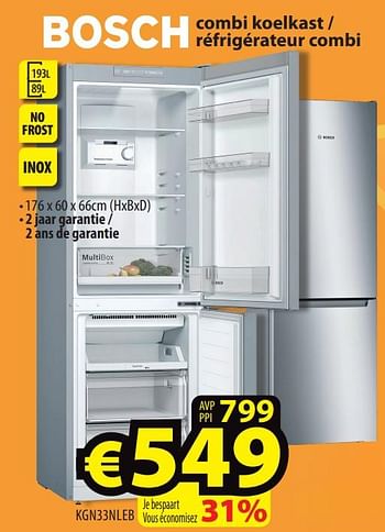 Promoties Bosch combi koelkast - réfrigérateur combi kgn33nleb - Bosch - Geldig van 20/12/2023 tot 30/12/2023 bij ElectroStock