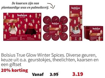 Promoties Bolsius true glow winter spices - Bolsius - Geldig van 18/12/2023 tot 24/12/2023 bij Intratuin