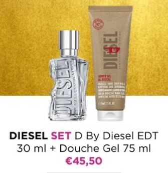 Promoties Diesel set d by diesel edt + douche gel - Diesel - Geldig van 01/12/2023 tot 31/12/2023 bij ICI PARIS XL