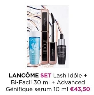Promoties Lancôme set lash idôle + bi-facil + advanced génifique serum - Lancome - Geldig van 01/12/2023 tot 31/12/2023 bij ICI PARIS XL