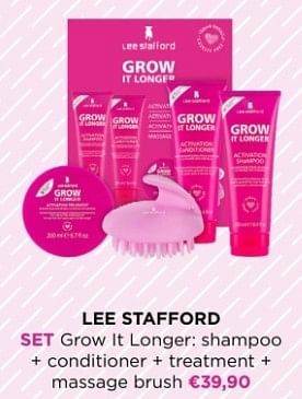 Promoties Lee stafford set grow it longer shampoo + conditioner + treatment + massage brush - Lee Stafford - Geldig van 01/12/2023 tot 31/12/2023 bij ICI PARIS XL
