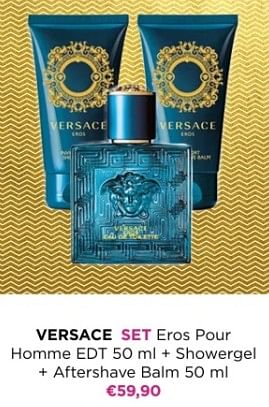 Promoties Versace set eros pour homme edt + showergel + aftershave balm - Versace - Geldig van 01/12/2023 tot 31/12/2023 bij ICI PARIS XL