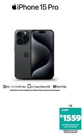 Promotions Apple iphone 15 pro 1tb - Apple - Valide de 18/12/2023 à 02/01/2024 chez Base