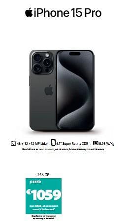 Promoties Apple iphone 15 pro 256 gb - Apple - Geldig van 18/12/2023 tot 02/01/2024 bij Base