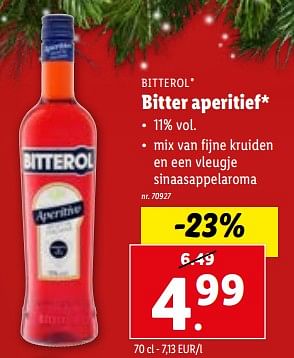 Promoties Bitter aperitief - Bitterol - Geldig van 27/12/2023 tot 02/01/2024 bij Lidl