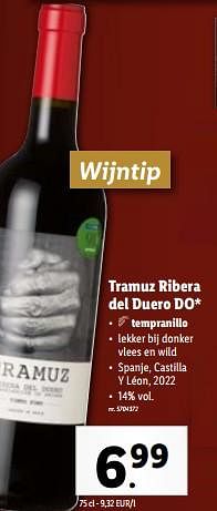 Promoties Tramuz ribera del duero do - Rode wijnen - Geldig van 27/12/2023 tot 02/01/2024 bij Lidl