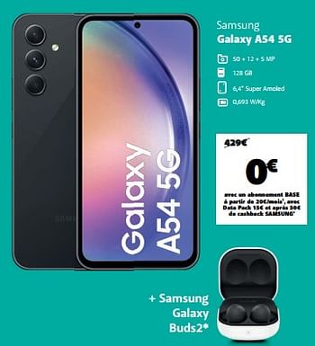 Promotions Samsung galaxy a54 5g - Samsung - Valide de 18/12/2023 à 02/01/2024 chez Base