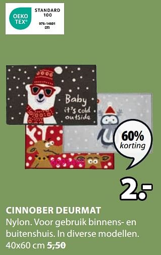 Promoties Cinnober deurmat - Huismerk - Jysk - Geldig van 11/12/2023 tot 26/12/2023 bij Jysk