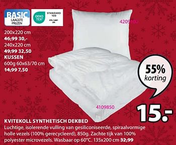 Promoties Kvitekoll synthetisch dekbed - Huismerk - Jysk - Geldig van 11/12/2023 tot 26/12/2023 bij Jysk