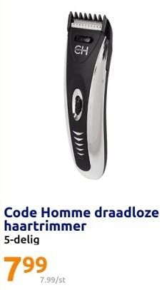 Promoties Code homme draadloze haartrimmer - Code Homme - Geldig van 20/12/2023 tot 26/12/2023 bij Action