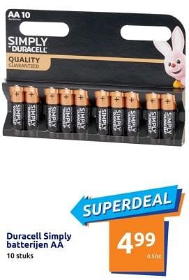 Promoties Duracell simply batterijen aa - Duracell - Geldig van 20/12/2023 tot 26/12/2023 bij Action