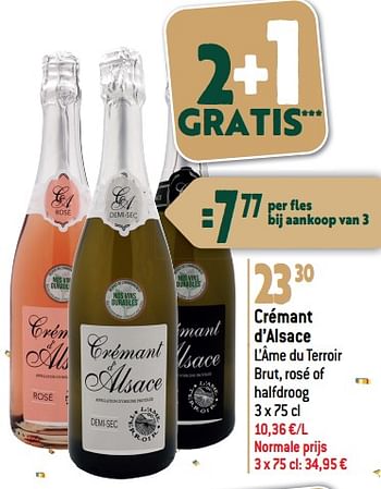 Promoties Crémant d’alsace l’âme du terroir brut, rosé of halfdroog - Schuimwijnen - Geldig van 20/12/2023 tot 02/01/2024 bij Smatch