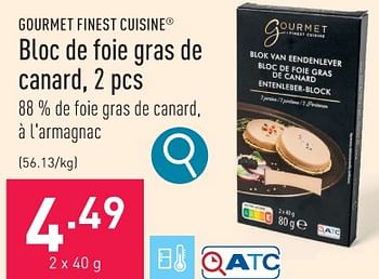 Promotions Bloc de foie gras de canard - Gourmet Finest Cuisine - Valide de 26/12/2023 à 31/12/2023 chez Aldi