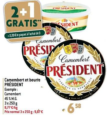 Promotions Camembert et beurre président - Président - Valide de 20/12/2023 à 02/01/2024 chez Smatch