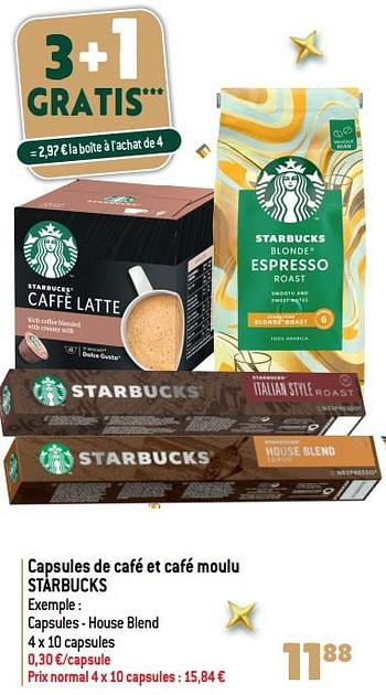 Promotions Capsules de café et café moulu starbucks - Starbucks - Valide de 20/12/2023 à 02/01/2024 chez Smatch