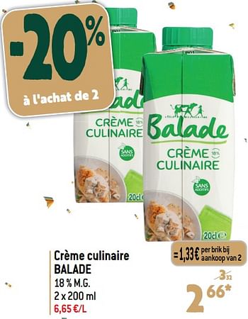 Promotions Crème culinaire balade - Balade - Valide de 20/12/2023 à 02/01/2024 chez Smatch