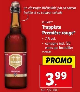 Promotions Trappiste première rouge - Chimay - Valide de 27/12/2023 à 02/01/2024 chez Lidl