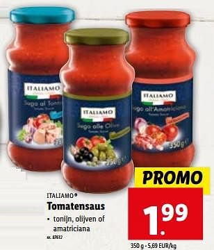 Promoties Tomatensaus - Italiamo - Geldig van 27/12/2023 tot 02/01/2024 bij Lidl