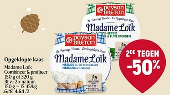 Promoties Opgeklopte kaas madame loïk natuur - Paysan Breton - Geldig van 21/12/2023 tot 27/12/2023 bij Delhaize