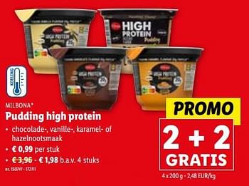 Promoties Pudding high protein - Milbona - Geldig van 27/12/2023 tot 02/01/2024 bij Lidl