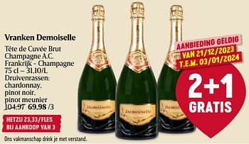 Promoties Vranken demoiselle tête de cuvée brut champagne a.c. frankrijk - Champagne - Geldig van 21/12/2023 tot 27/12/2023 bij Delhaize