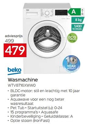 Promoties Beko wasmachine wtv8716xww0 - Beko - Geldig van 11/12/2023 tot 31/12/2023 bij Selexion