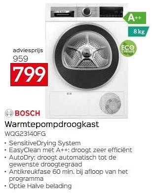 Promoties Bosch warmtepompdroogkast wqg23140fg - Bosch - Geldig van 11/12/2023 tot 31/12/2023 bij Selexion