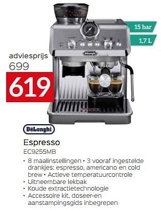 Promoties Delonghi espresso ec9255mb - Delonghi - Geldig van 11/12/2023 tot 31/12/2023 bij Selexion