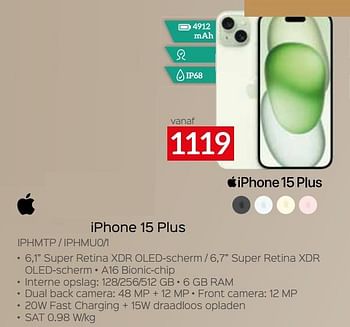 Promoties Apple iphone 15 plus iphmtp - iphmu0-1 - Apple - Geldig van 11/12/2023 tot 31/12/2023 bij Selexion