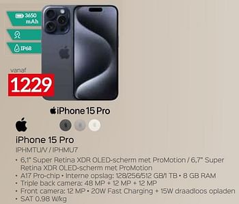 Promoties Apple iphone 15 pro iphmtu-v - iphmu7 - Apple - Geldig van 11/12/2023 tot 31/12/2023 bij Selexion