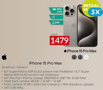 Promotions Apple iphone 15 pro max iphmtu-v - iphmu7 - Apple - Valide de 11/12/2023 à 31/12/2023 chez Selexion