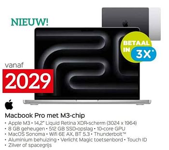 Promoties Apple macbook pro met m3-chip - Apple - Geldig van 11/12/2023 tot 31/12/2023 bij Selexion