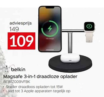 Promoties Belkin magsafe 3-in-1 draadloze oplader bewiz009vfbk - BELKIN - Geldig van 11/12/2023 tot 31/12/2023 bij Selexion