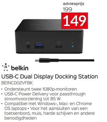 Promotions Belkin usb-c dual display docking station beinc002vfbk - BELKIN - Valide de 11/12/2023 à 31/12/2023 chez Selexion