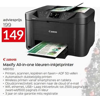 Promoties Canon maxify all-in-one kleuren-inkjetprinter mb5150 - Canon - Geldig van 11/12/2023 tot 31/12/2023 bij Selexion